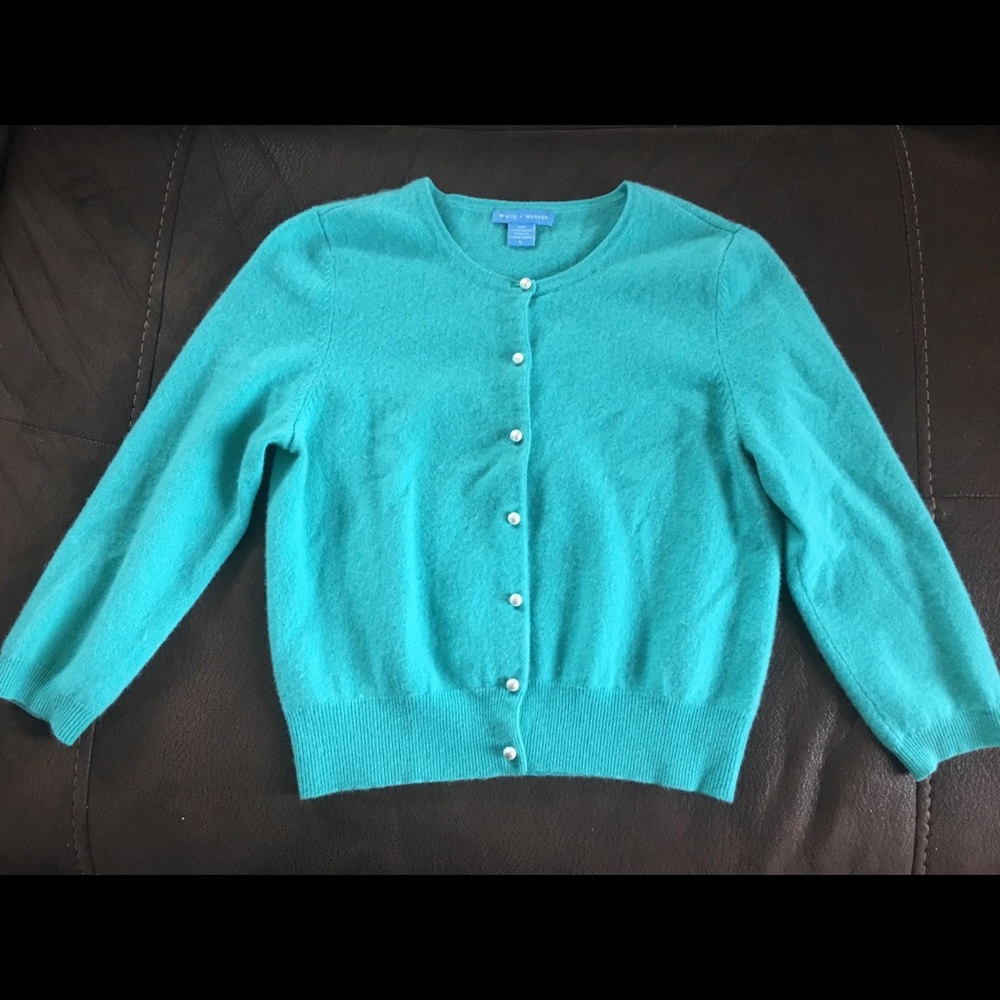 White + Warren Turquoise cashmere sweater